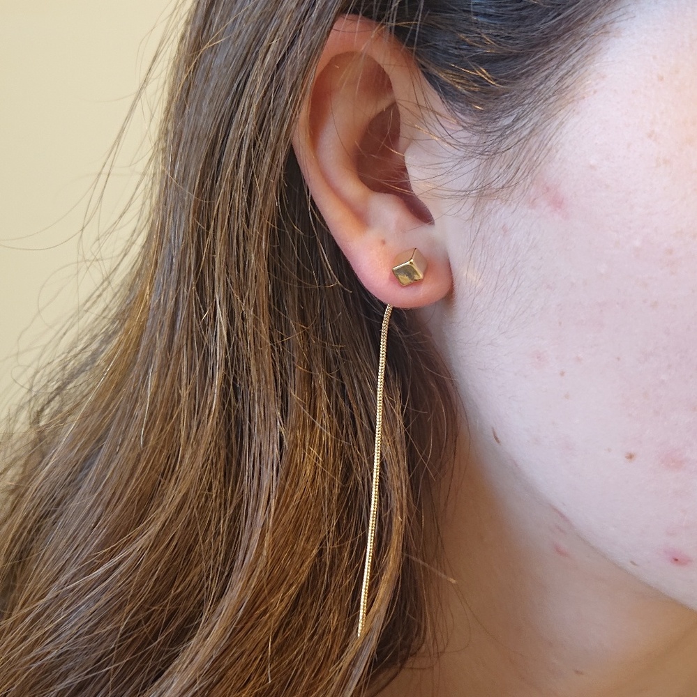 2 way Minimalist Drop Earrings(GOLD) - Picture 3 of 5